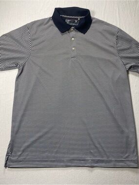 Cutter & Buck Navy and White Striped Golf Polo Shirt